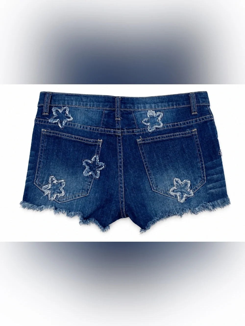 VENUS Blue Distressed Denim Shorts with Star Appliqué